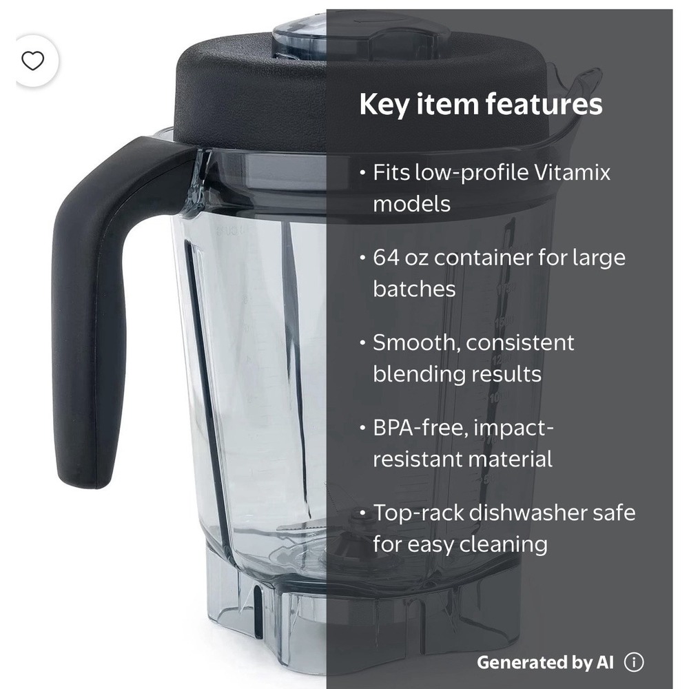 64oz Low-Profile Blender Pitcher Container Replacement for Vitamix Clear Black - Picture 7 of 11
